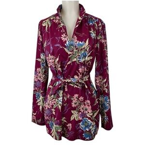 Vintage Dark Floral Tunic Length Blouse size Large